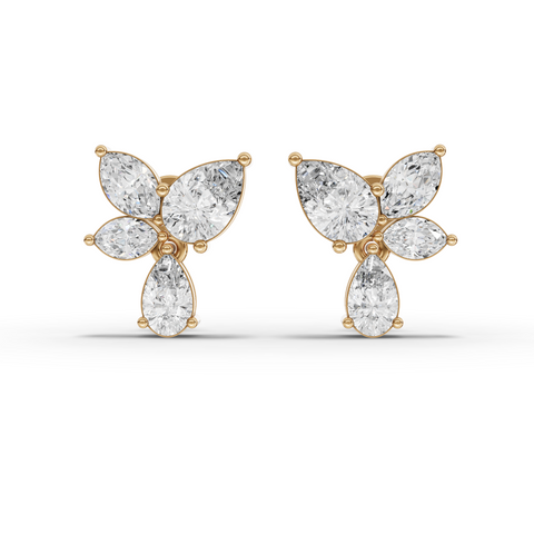 Lab Grown Diamond Butterfly Floral Jewelry Set with Drop Earrings Pendant and Ring