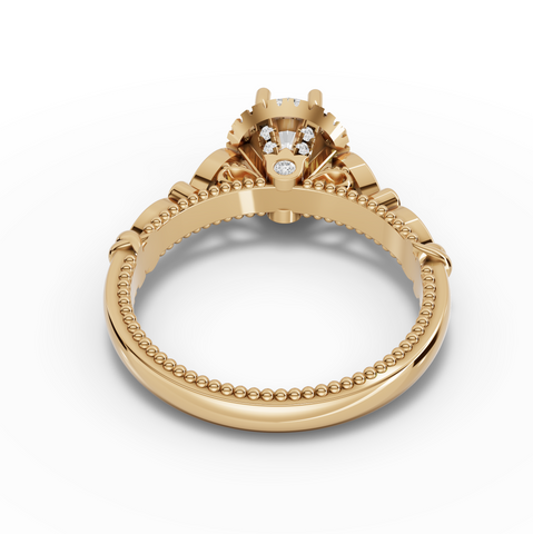 1.19 Ct Vintage Milgrain Round Cut Lab Grown Diamond Engagement Ring with Hidden Halo