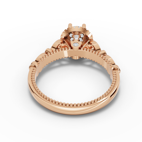 1.19 Ct Vintage Milgrain Round Cut Lab Grown Diamond Engagement Ring with Hidden Halo