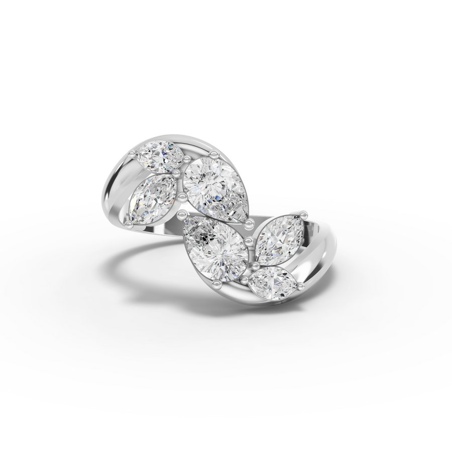 1.13 ct lab grown diamond open ring with floral cluster design and stackable band