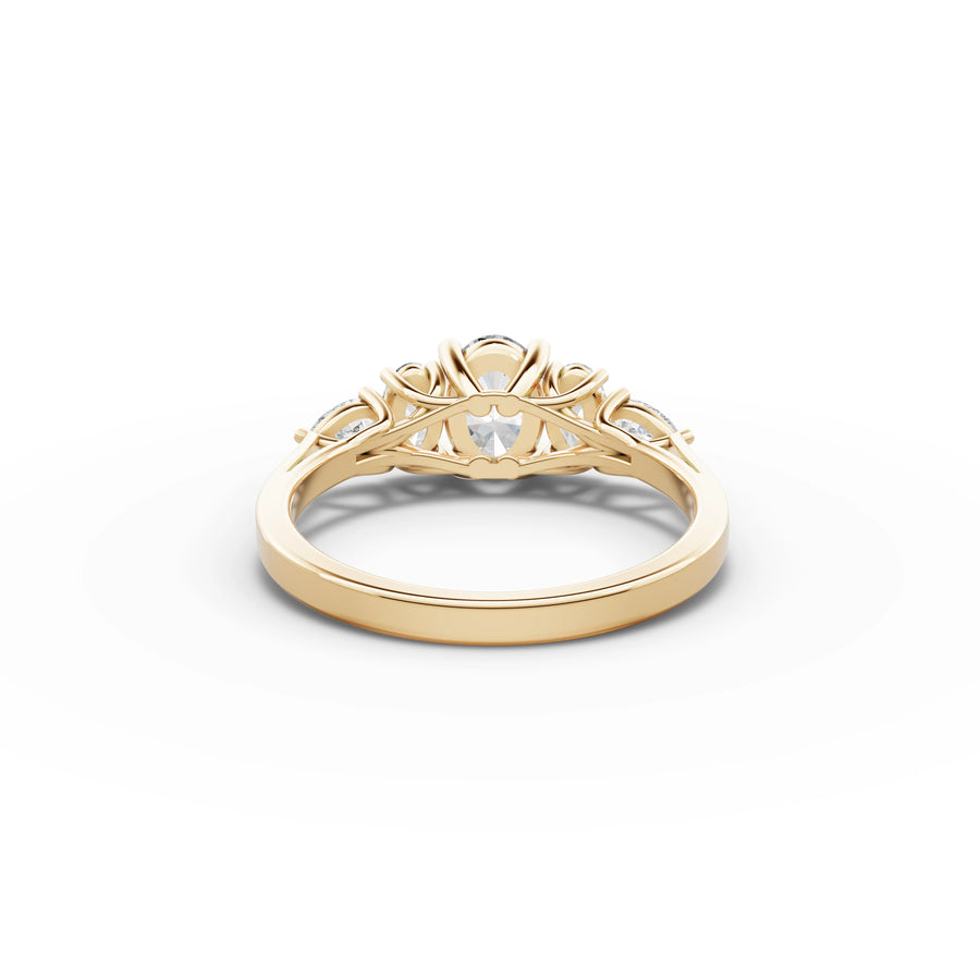 Lab-grown oval five stone ring yellow gold close-up