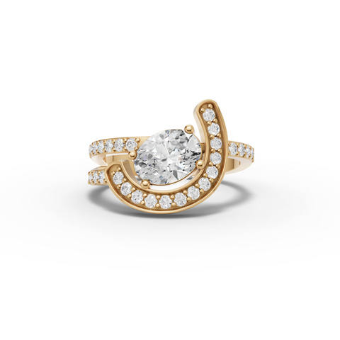 Lab Grown Diamond Pear Horseshoe Halo Jewelry Set with Necklace Earrings and Open Ring