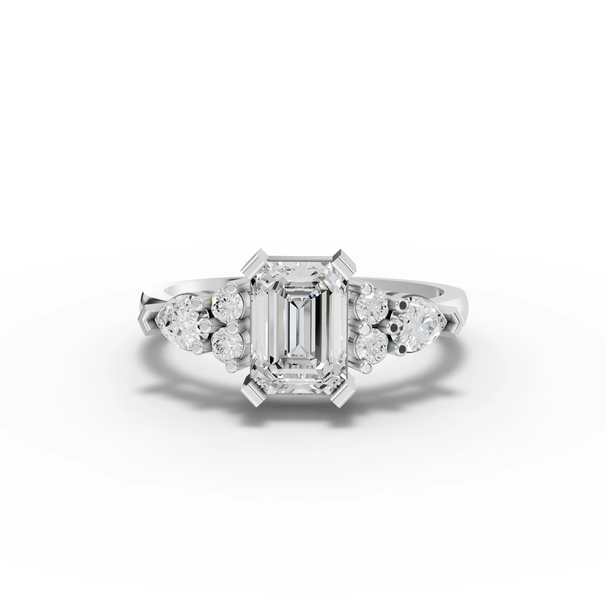 1.60 Ct Emerald Lab Diamond Ring with Pear Cluster Accents 1 Ct Center