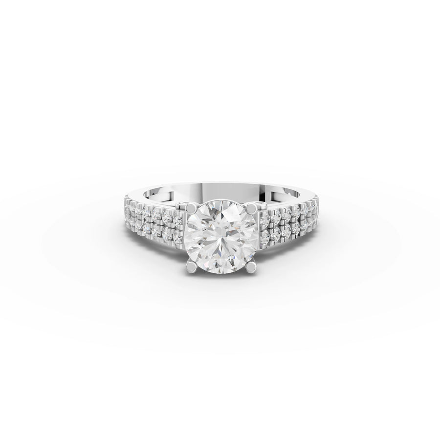 1.49 ct round lab diamond ring with 1 ct center stone and triple pavé band in a refined engagement ring setting