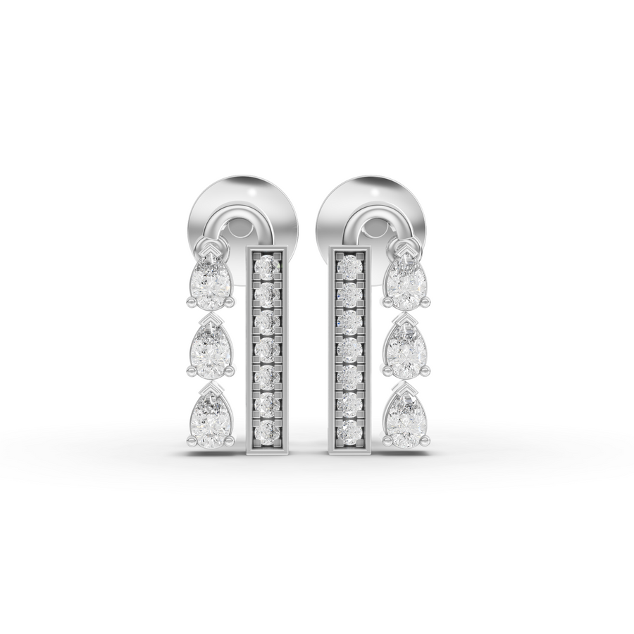 0.42 ct pear lab grown diamond drop earrings with vertical bar design and screw backs