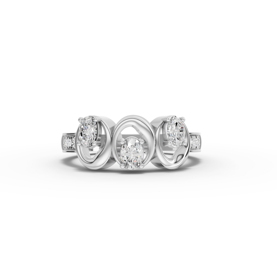 0.49 ct oval lab grown diamond swirl ring with open triple sculpted band