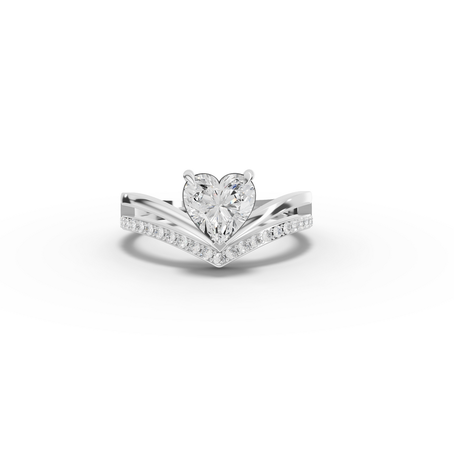 1.15 Ct Heart Solitaire Pavé V-Band Lab Diamond Ring