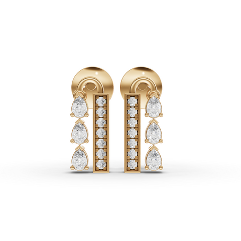 0.42 Ct Pear Diamond Drop Earrings with Vertical Bar Design