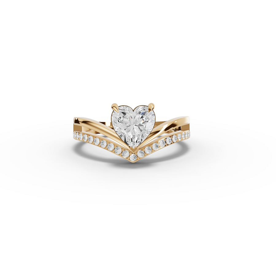 1.15 Ct Heart Solitaire Pavé V-Band Lab Diamond Ring