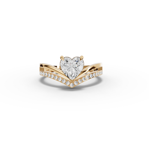 1.15 Ct Heart Solitaire Pavé V-Band Lab Diamond Ring
