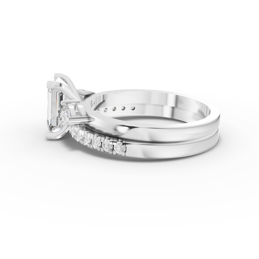 1.36 Ct Emerald Lab Diamond Bridal Set with Accent Band 1.00 Ct