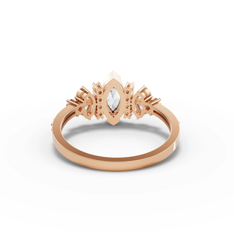 Marquise-Cut Lab-Grown Diamond Floral Cluster Ring with Pavé Band