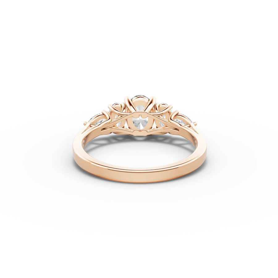 Lab-grown oval five stone ring rose gold close-up