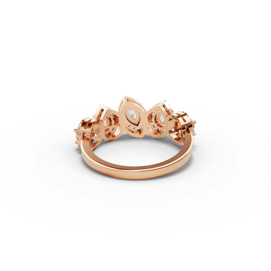 Lab-grown marquise cluster ring rose gold close-up