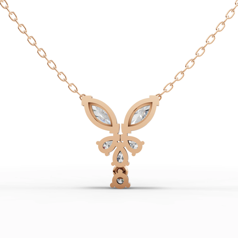 Marquise-Cut Lab-Grown Diamond Floral Jewelry Set: Drop Pendant Necklace, Stud Earrings & Pavé Ring