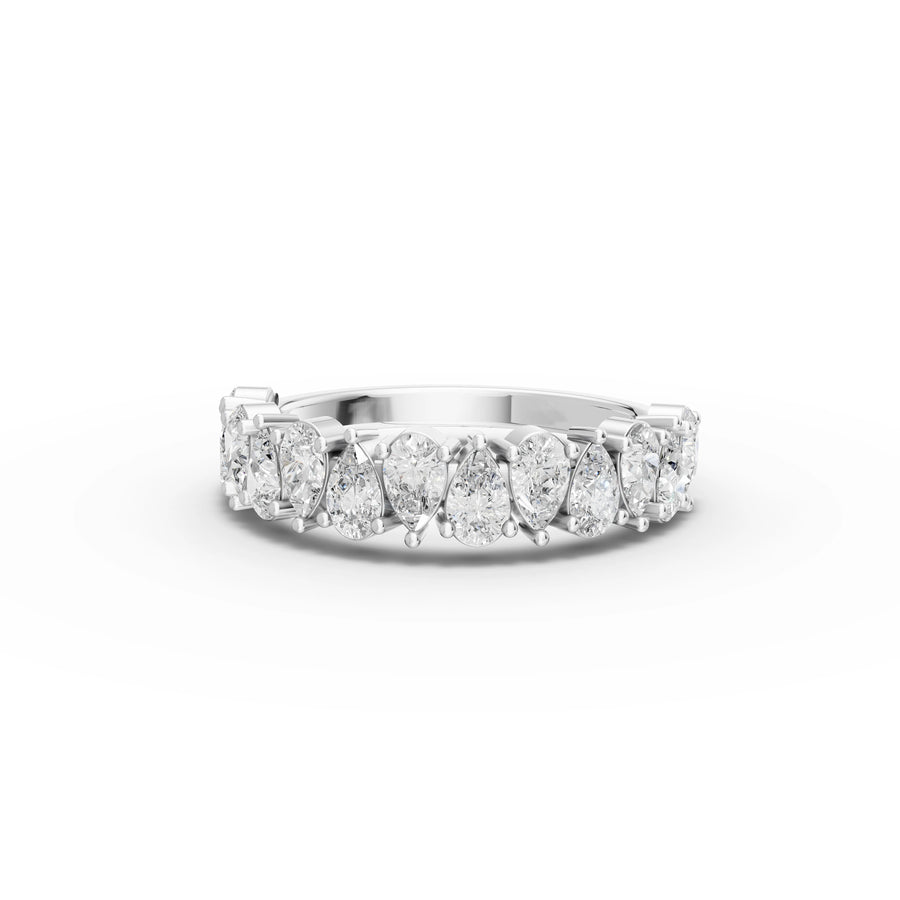 1.20 ct pear lab diamond half eternity band with pear-shaped stones in a refined stacked ring design