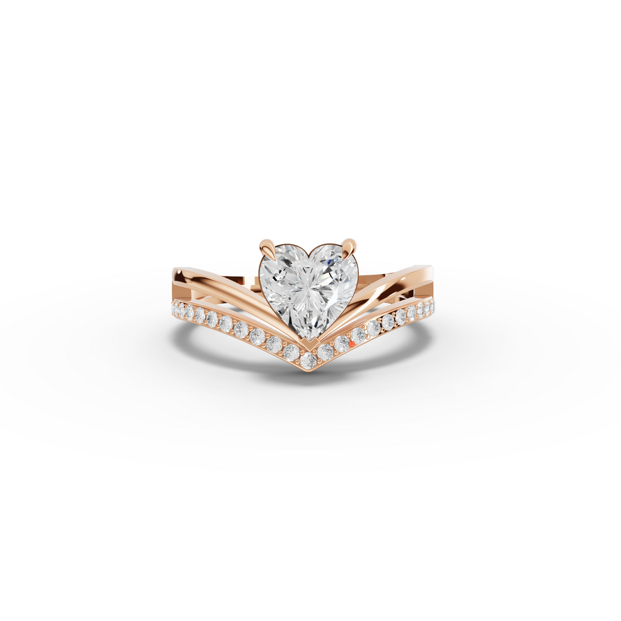 1.15 Ct Heart Solitaire Pavé V-Band Lab Diamond Ring