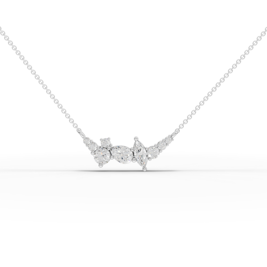 1.08 ct multi-shape lab diamond cluster necklace with round, cushion, and emerald-cut diamonds