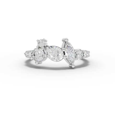 Lab Grown Diamond Statement Multi Shape Jewelry Set with Earrings Ring and Cluster Necklace