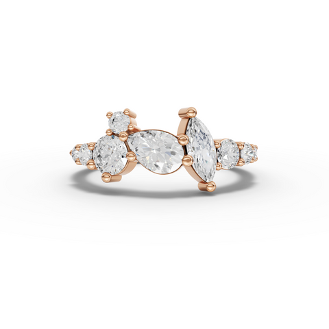 Lab Grown Diamond Statement Multi Shape Jewelry Set with Earrings Ring and Cluster Necklace