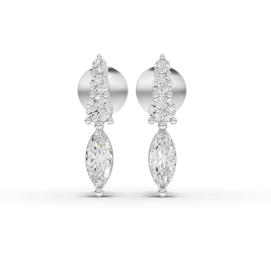 0.80 ct marquise lab grown diamond drop earrings with round accent stones and screw backs
