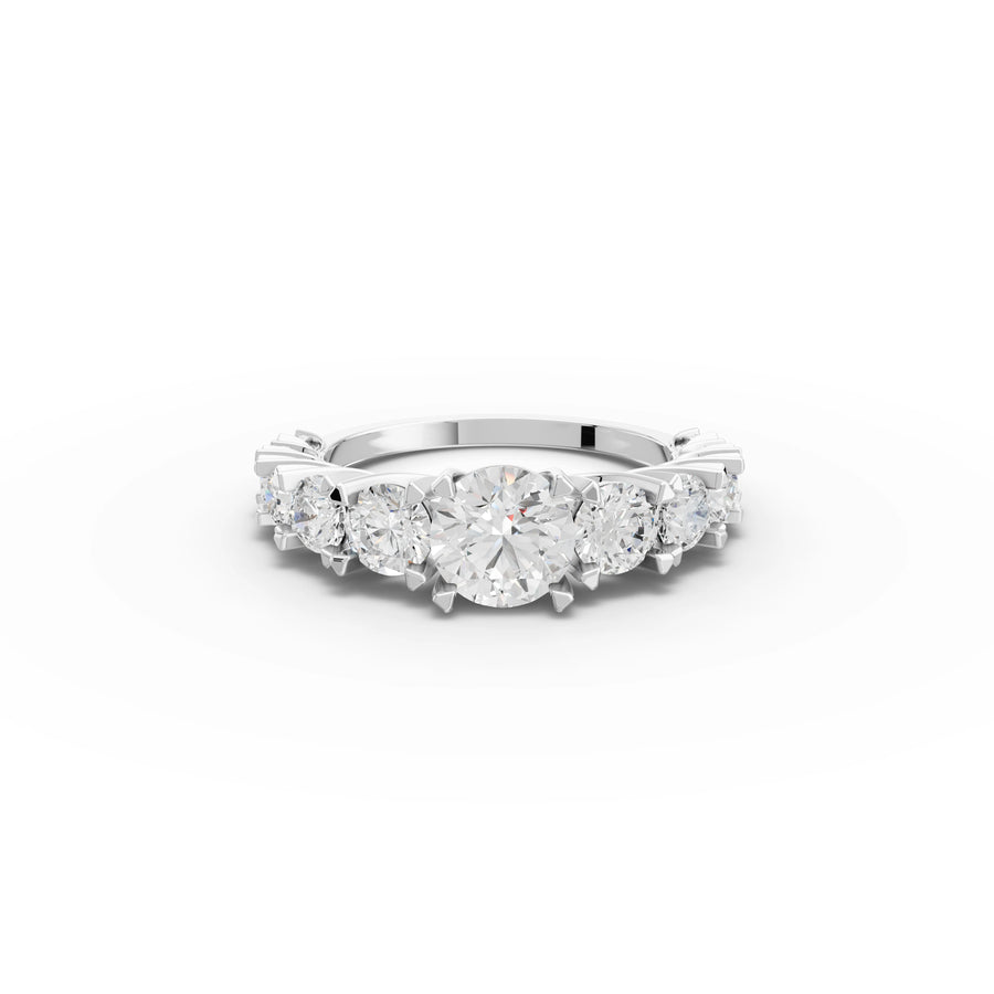 2.52 ct round lab diamond five stone ring with graduated side stones and 1 ct center look