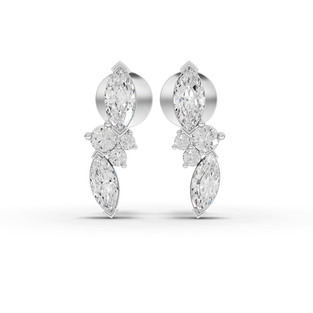 1.41 Ct Marquise & Round Cluster Lab Grown Diamond Drop Earrings