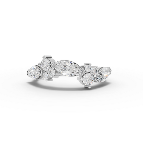 Lab Grown Marquise Diamond Ring with Round Cluster Accents