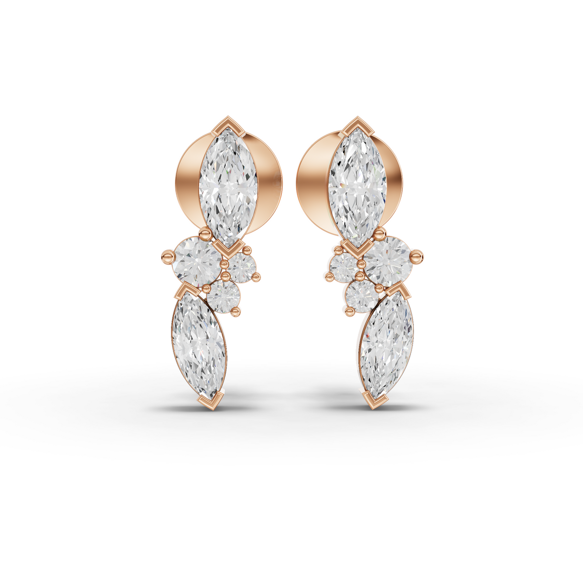 Lab Grown Diamond Marquise and Round Cluster Drop Earrings