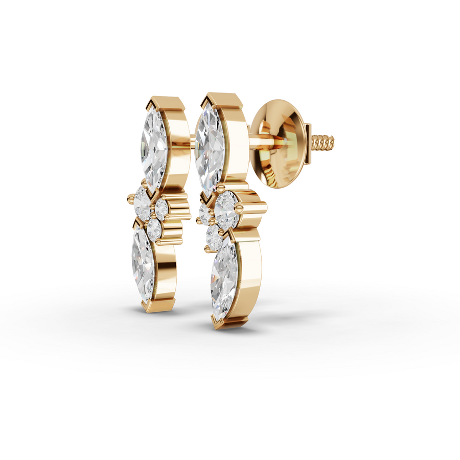 1.41 Ct Marquise & Round Cluster Earrings