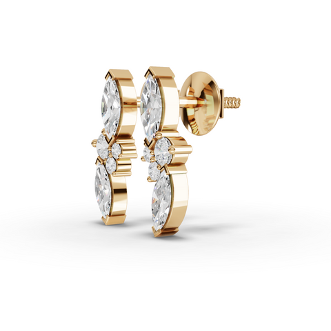 Lab Grown Diamond Marquise and Round Cluster Drop Earrings