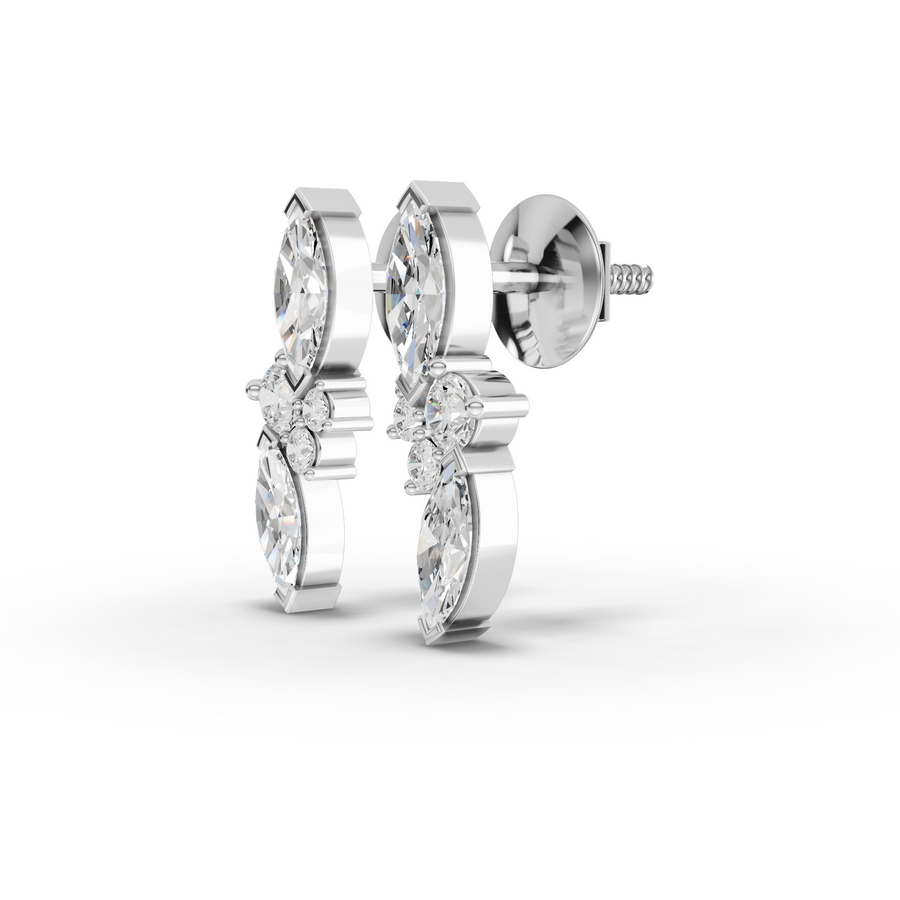 1.41 Ct Marquise & Round Cluster Earrings