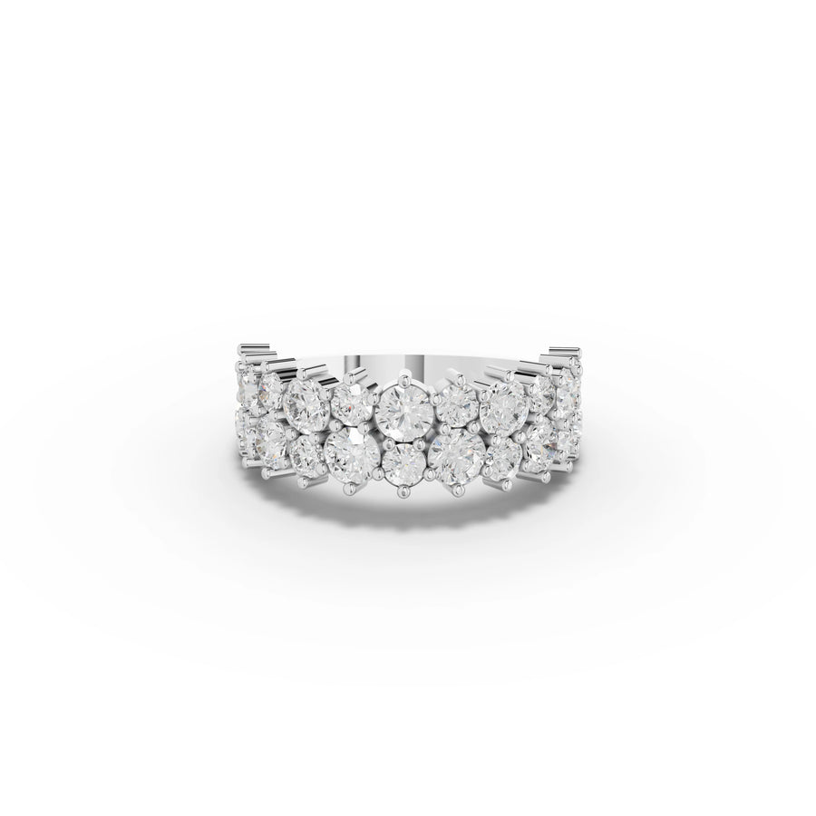 2.09 ct double row lab diamond band wide statement ring with round lab grown diamonds in a half eternity setting
