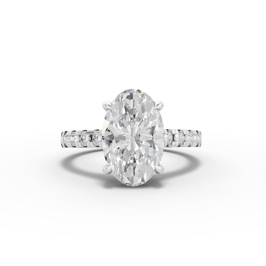 3.30 ct oval solitaire lab diamond pavé ring with 3.00 ct center stone and diamond-accented band