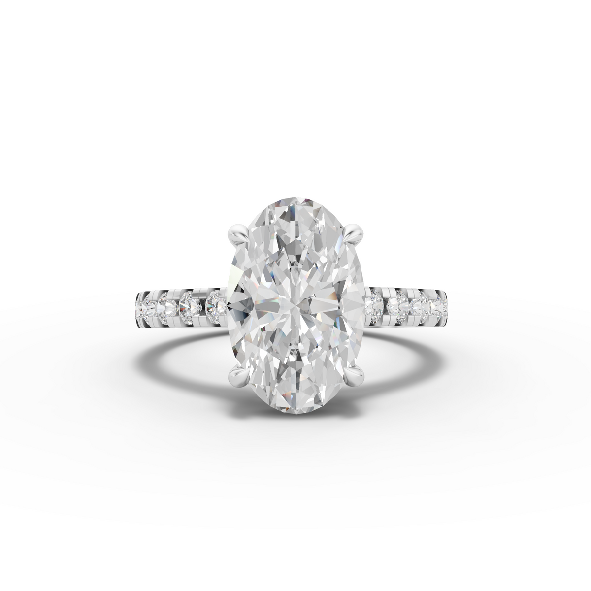 3.30 Ct Oval Solitaire Lab Diamond Pavé Ring 3.00 Ct Center