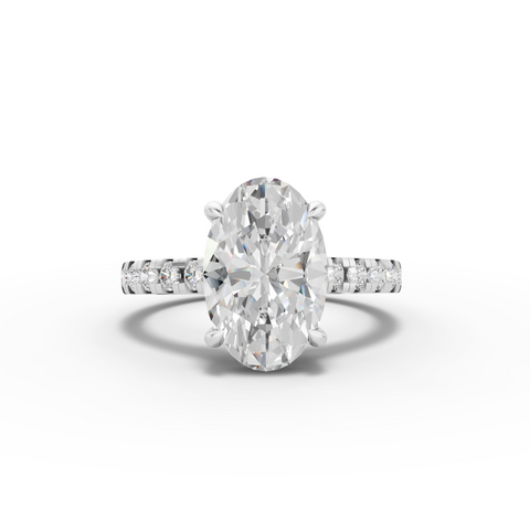 3.30 Ct Oval Solitaire Lab Diamond Pavé Ring 3.00 Ct Center