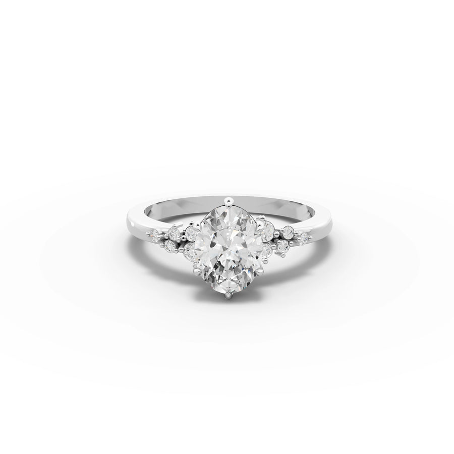 1.13 ct oval lab diamond solitaire ring with 1 ct center stone and side stones on a polished band