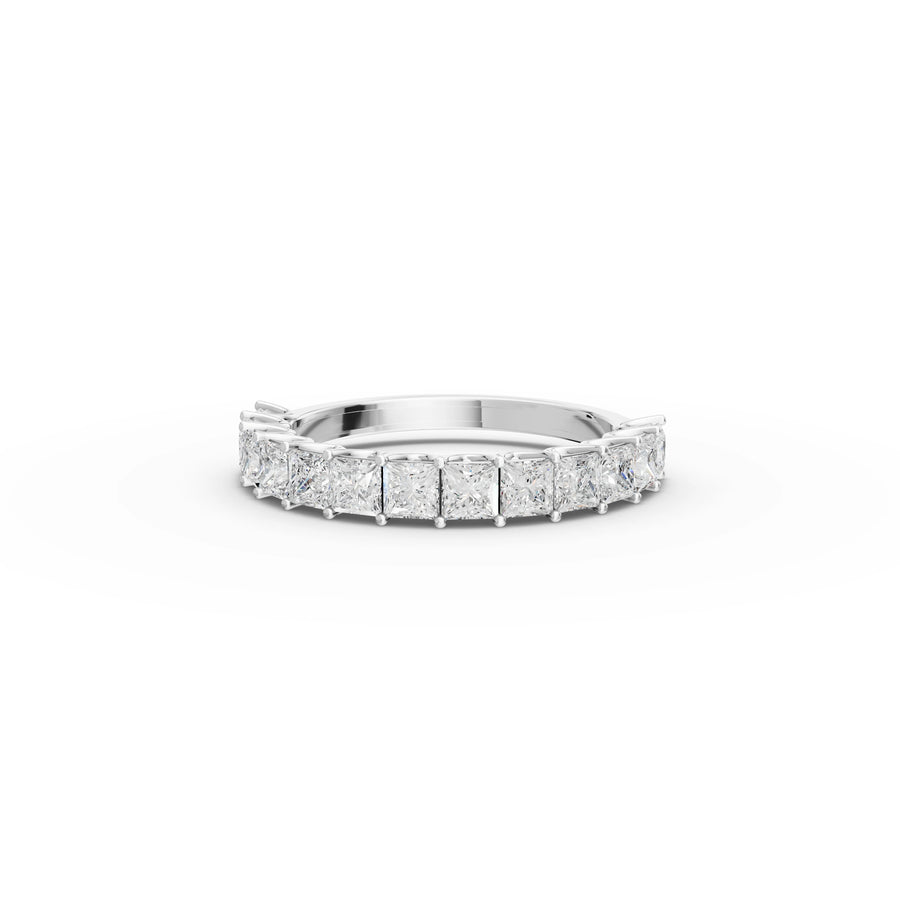 1.69 ct princess lab diamond half eternity ring with U-prong setting and straight-edge band
