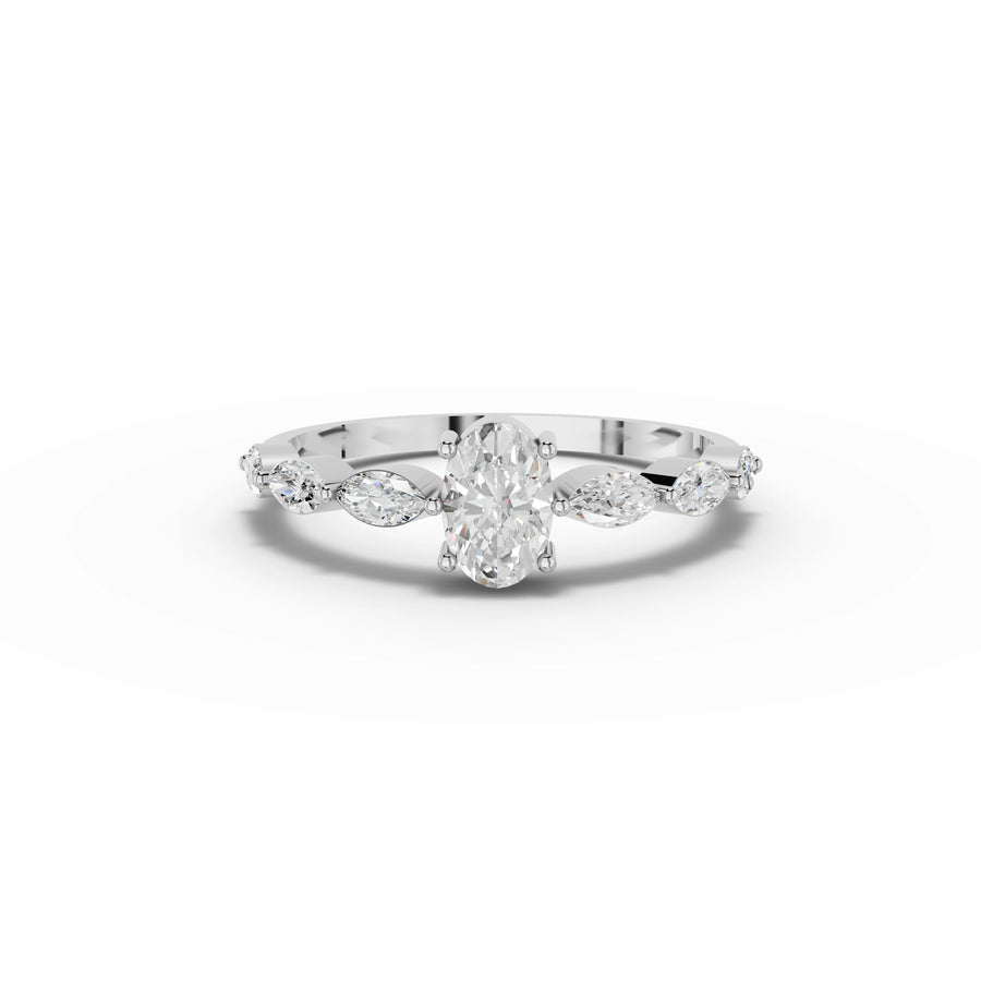 0.67 ct oval lab diamond ring with 0.36 ct center stone and marquise side stones