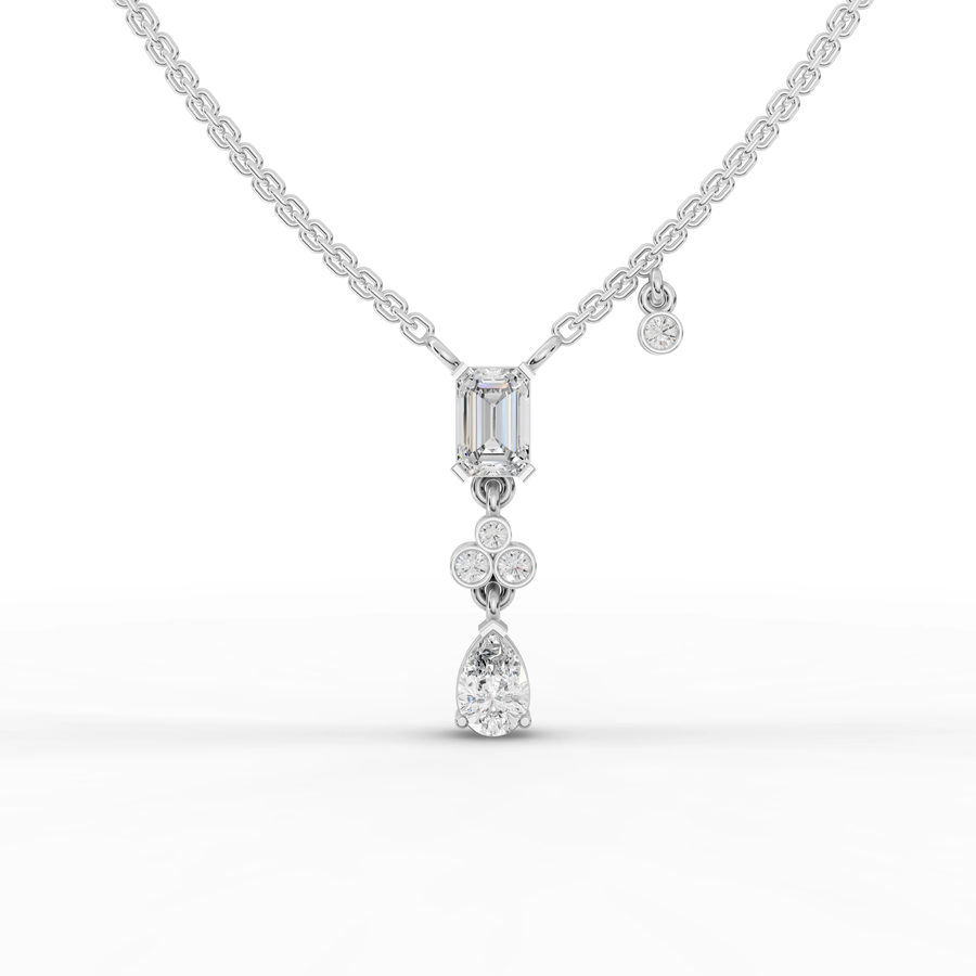 1.55 ct emerald and pear lab diamond drop necklace pendant with elegant elongated silhouette