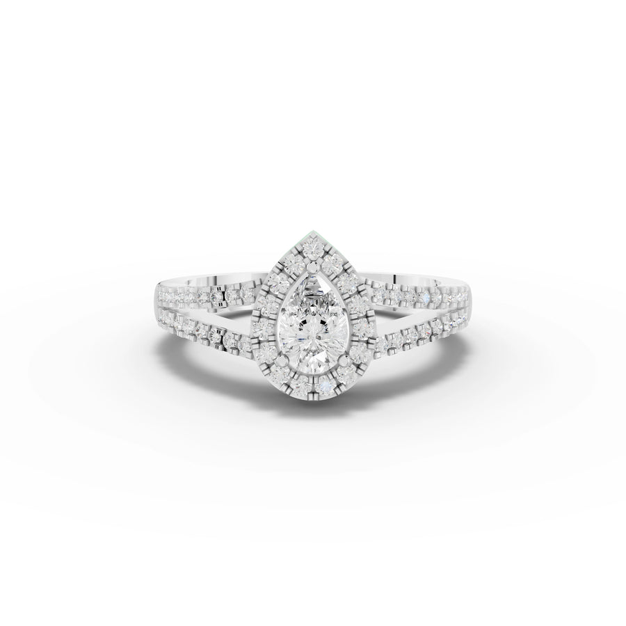 0.87 ct pear halo lab diamond ring with 0.50 ct center stone and split pavé band
