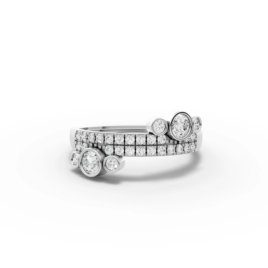 0.52 ct bezel lab diamond cuff ring with multi-row pavé band in a modern open-ring design