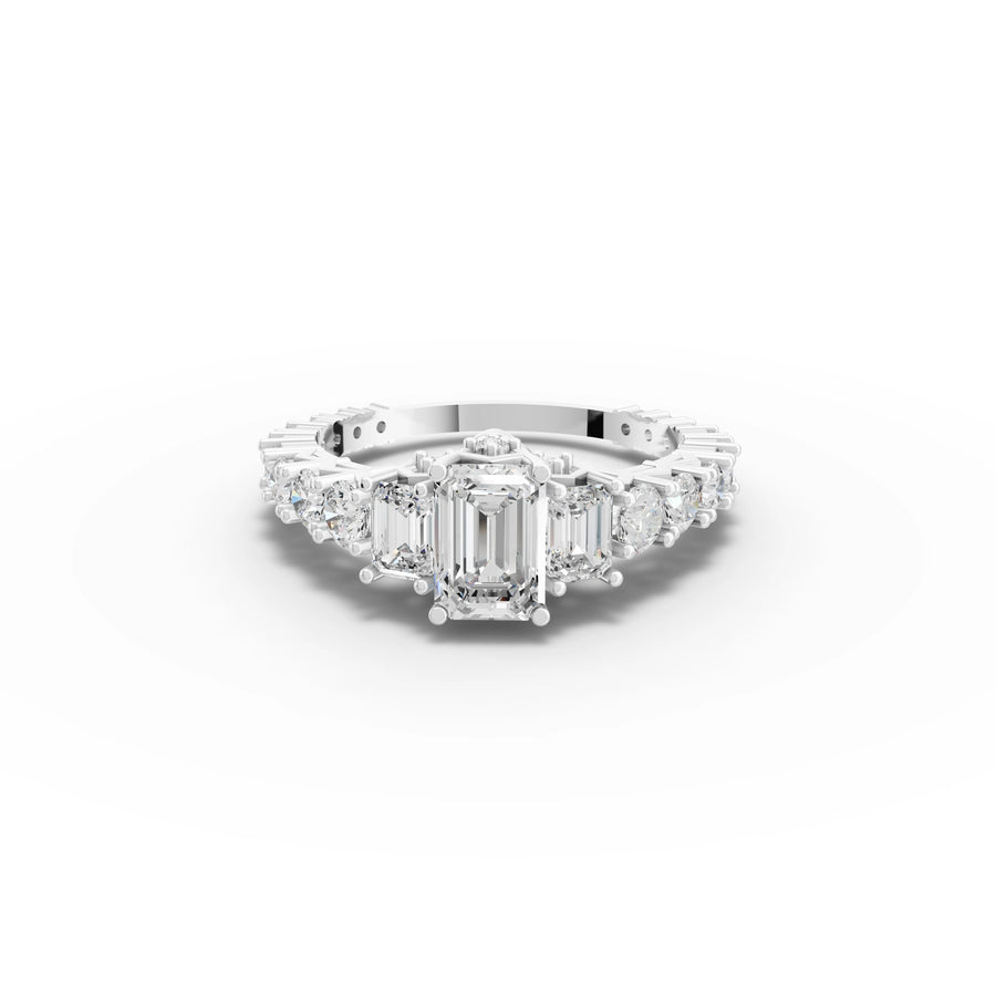 2.00 ct emerald lab diamond ring with 0.75 ct center stone and accent band in solitaire accent design