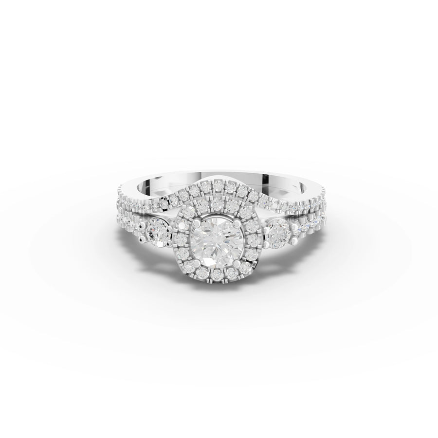 1.12 ct round halo lab diamond bridal set with 0.5 ct center stone and double pavé band