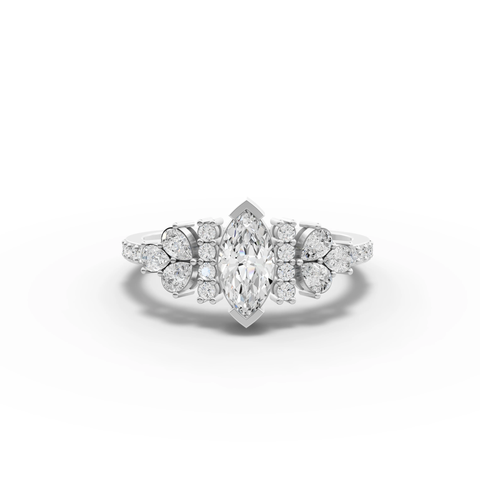Marquise-Cut Lab-Grown Diamond Floral Cluster Ring with Pavé Band