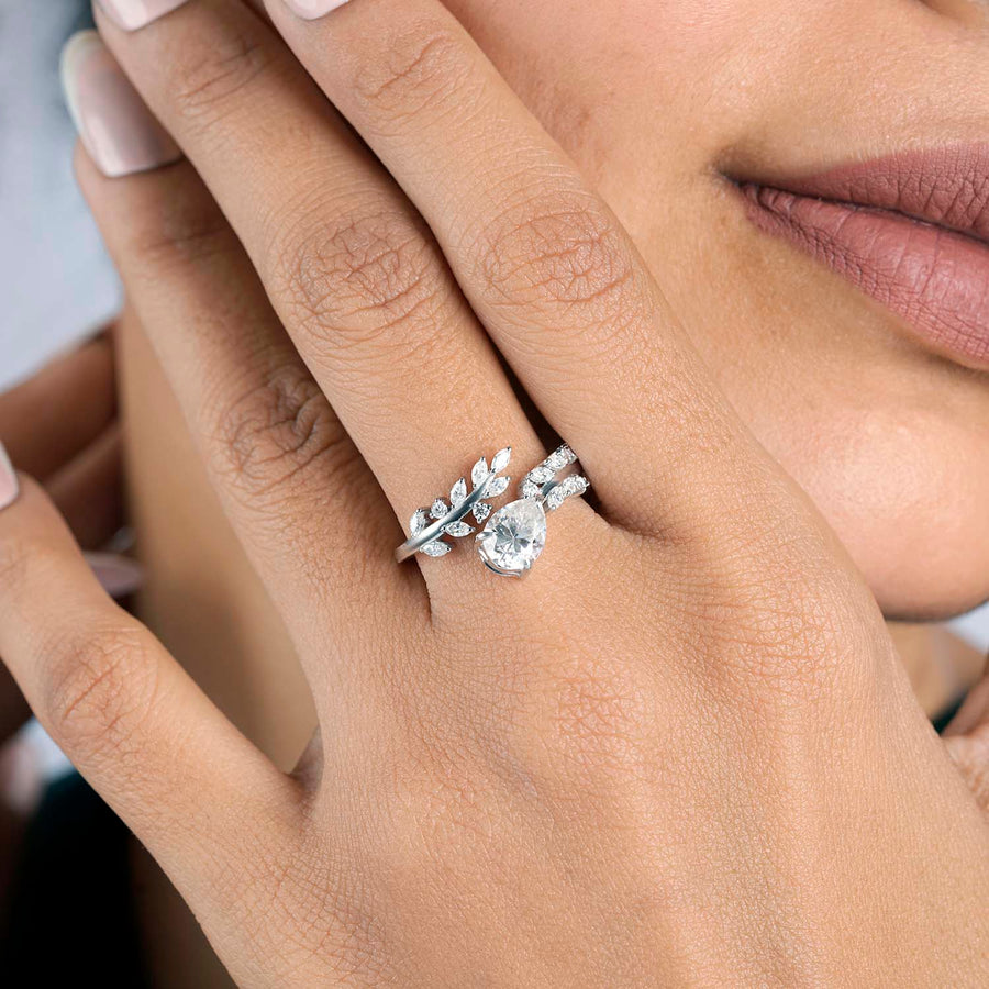 Close-up of ring on hand showing brilliance