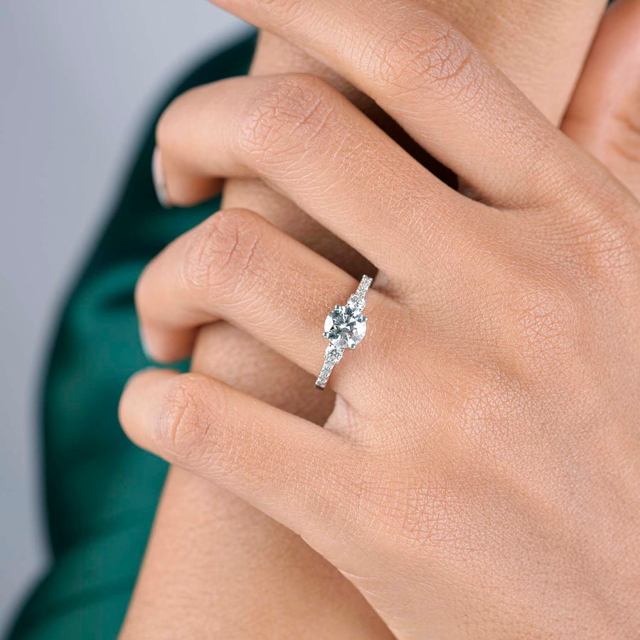 Three stone engagement ring model angle