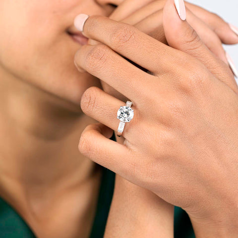 Three stone engagement ring model angle