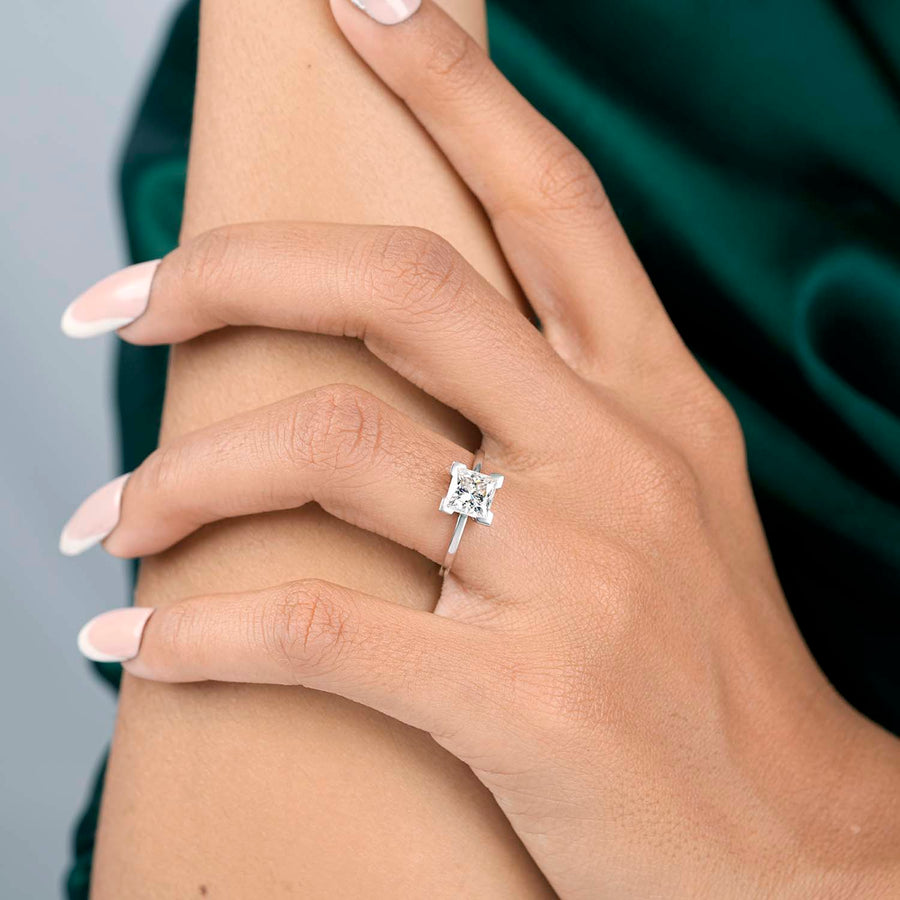 Close-up of ring on hand showing sparkle