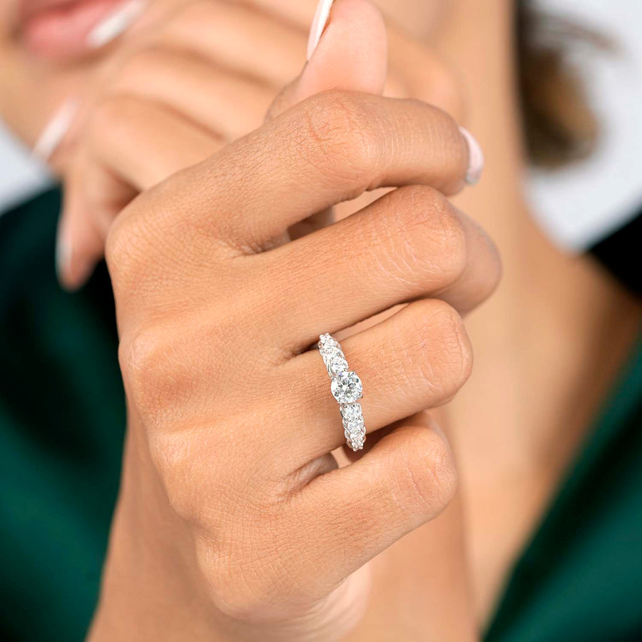 1.06 CT twisted band lab-grown diamond ring worn on hand